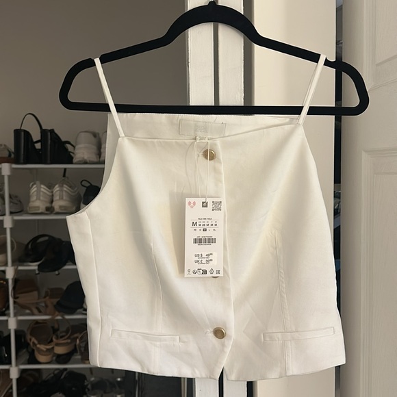 ZARA White Cropped Vest - Picture 2 of 3